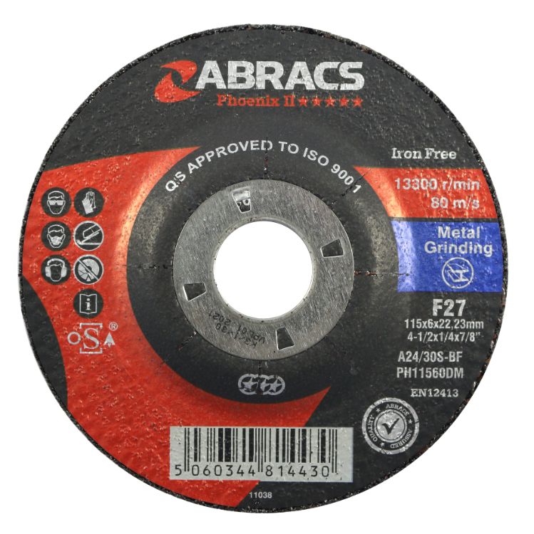 Abracs Phoenix II 115mm x 6mm x 22mm DPC Metal Grinding Disc