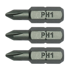 Teng Bit PH1 25mm Long 1/4" Hex Drive 3pcs