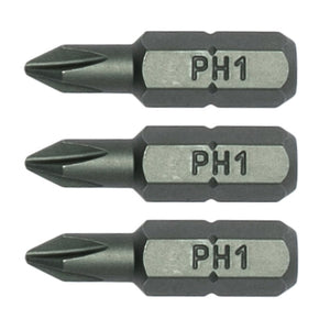 Teng Bit PH1 25mm Long 1/4" Hex Drive 3pcs