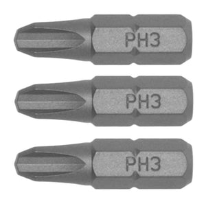 Teng Bit PH3 25mm Long 1/4" Hex Drive 3pcs