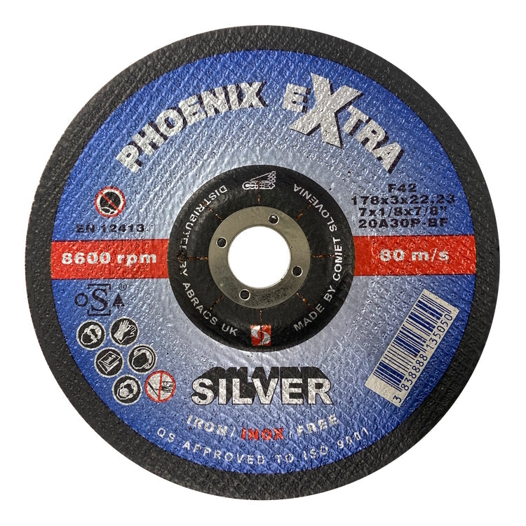 Abracs Phoenix Silver Cutting Disc 178mm x 3mm x 22mm DPC INOX