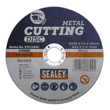 Load image into Gallery viewer, Sealey Cutting Disc 150mm (6&quot;) x 1.6mm - 22mm Bore
