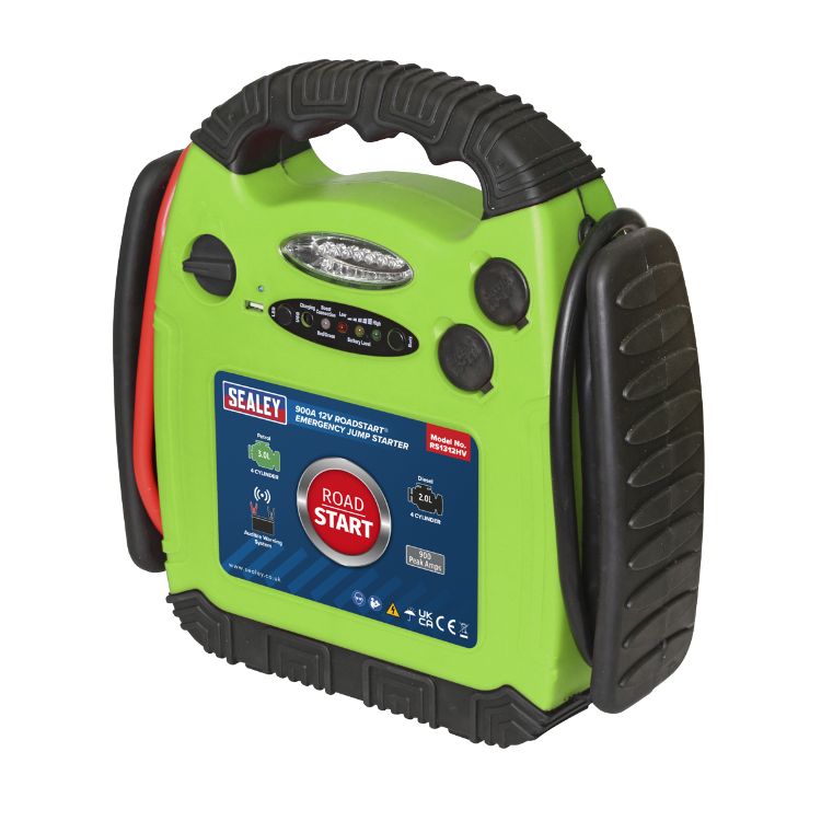 Sealey RoadStart Emergency Jump Starter 12V 900 Peak Amps - Hi-Vis Green