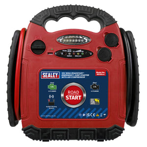 Sealey RoadStart Emergency Jump Starter, Air Compressor 12V 900 Peak Amps (RS132)