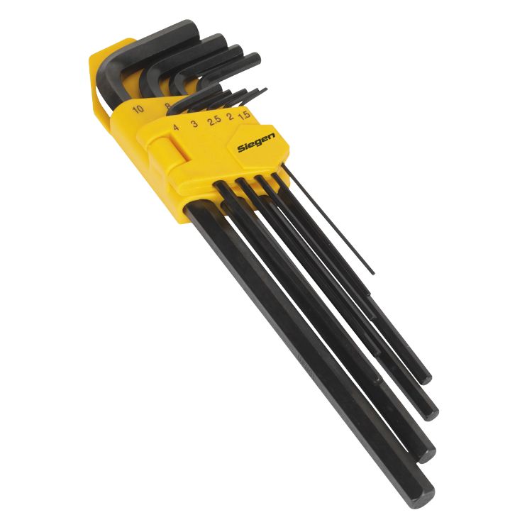 Sealey Hex Key Set 9pc Extra-Long - Metric (Siegen)