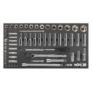 Sealey Tool Tray, Socket Set 62pc 1/4" & 1/2" Sq Drive Metric (Siegen)