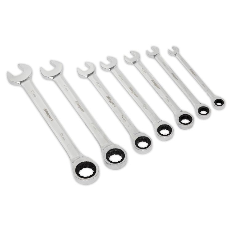 Sealey Ratchet Combination Spanner Set 7pc Metric (Siegen)