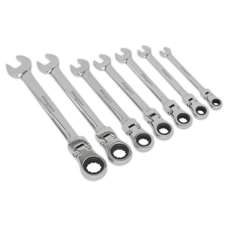 Sealey Flexi-Head Ratchet Combination Spanner Set 7pc Metric (Siegen)