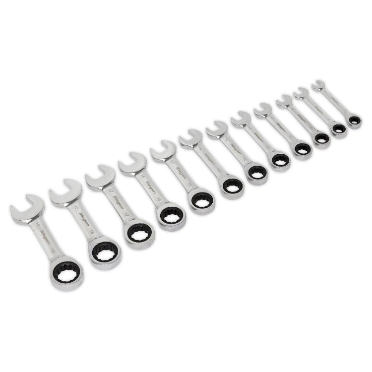 Sealey Stubby Ratchet Combination Spanner Set 12pc - Metric (Siegen)