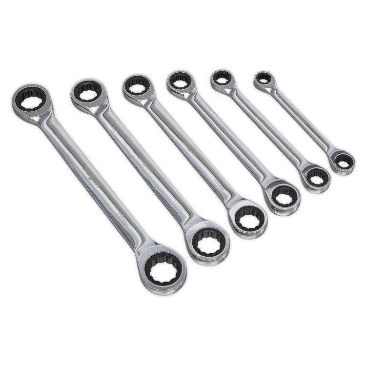 Sealey Double End Ratchet Ring Spanner Set 6pc Metric (Siegen)