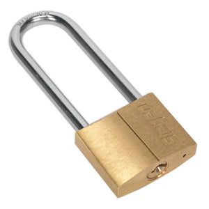 Sealey Brass Body Padlock 40mm - Brass Cylinder, Long Shackle