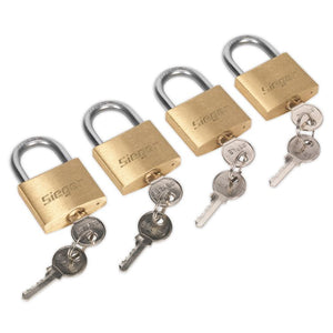 Sealey Brass Body Padlock 40mm - Brass Cylinder (Keyed Alike) - Pack of 4