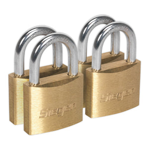 Sealey Brass Body Padlock 40mm - Brass Cylinder (Keyed Alike) - Pack of 4