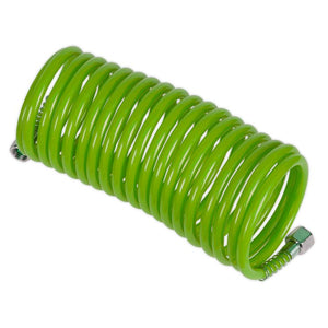 Sealey PE Coiled Air Hose 5M x 5mm, 1/4"BSP Unions - Green