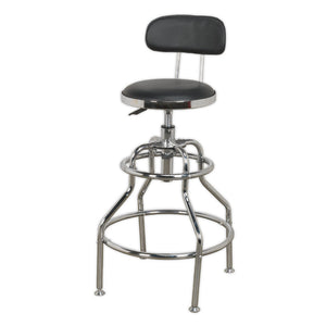 Sealey Workshop Stool Pneumatic, Adjustable Height Swivel Seat & Back Rest (760-880mm)