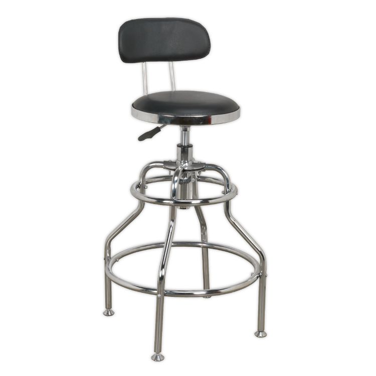 Sealey Workshop Stool Pneumatic, Adjustable Height Swivel Seat & Back Rest (760-880mm)