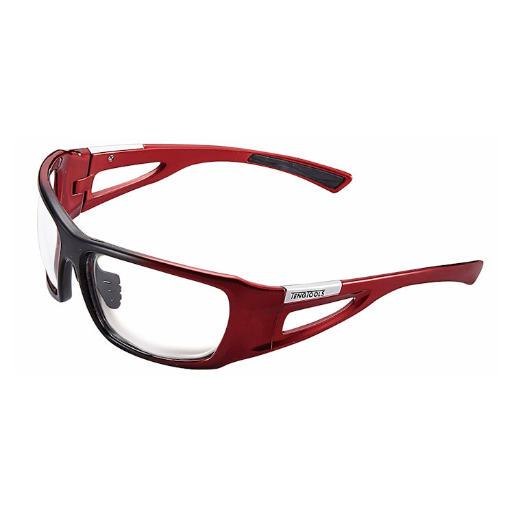 Teng Safety Glasses Red Frames Clear Lens