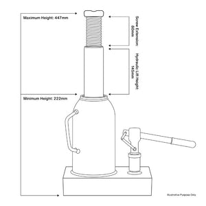 Sealey Bottle Jack 8 Tonne (Min/Max Height - 222/447mm) (SJ8)