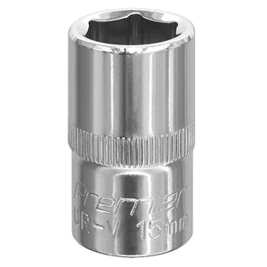 Sealey WallDrive Socket 15mm 1/2" Sq Drive - Fully Polished (Premier) - 6pt