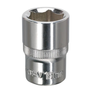 Sealey WallDrive Socket 18mm 1/2" Sq Drive - Fully Polished (Premier) - 6pt