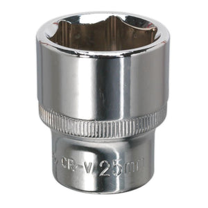 Sealey WallDrive Socket 25mm 1/2" Sq Drive - Fully Polished (Premier) - 6pt