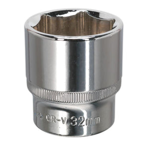 Sealey WallDrive Socket 32mm 1/2" Sq Drive - Fully Polished (Premier) - 6pt