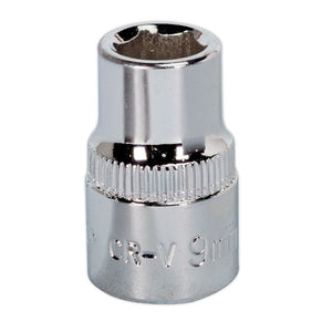 Sealey WallDrive Socket 9mm 3/8" Sq Drive - Fully Polished (Premier) - 6pt