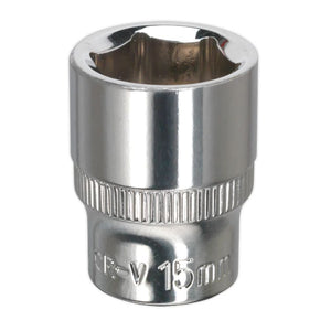 Sealey WallDrive Socket 15mm 3/8" Sq Drive - Fully Polished (Premier) - 6pt