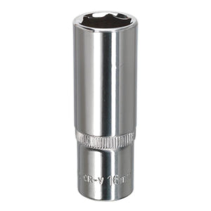 Sealey WallDrive Socket 16mm 3/8" Sq Drive - Deep, Fully Polished (Premier) - 6pt