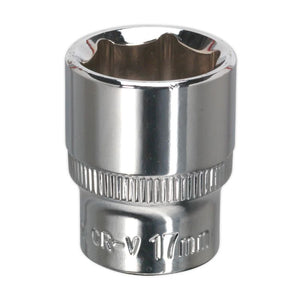 Sealey WallDrive Socket 17mm 3/8" Sq Drive - Fully Polished (Premier) - 6pt