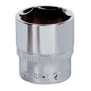 Sealey WallDrive Socket 21mm 3/8" Sq Drive - Fully Polished (Premier) - 6pt