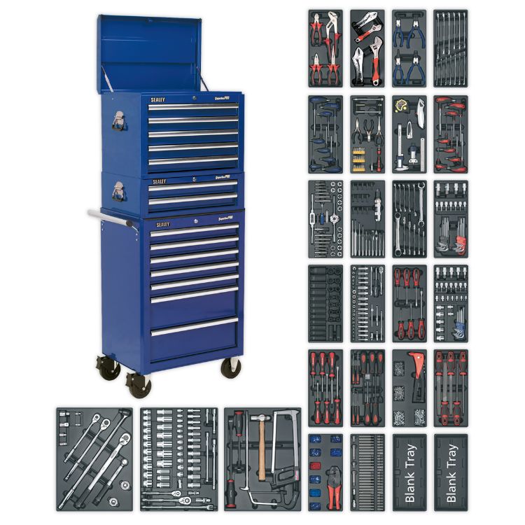 Sealey Toolchest Combination 14 Drawer Ball-Bearing Slides - Blue & 1179pc Tool Kit