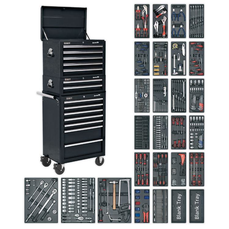 Sealey Toolchest Combination 14 Drawer Ball-Bearing Slides - Black & 1179pc Tool Kit