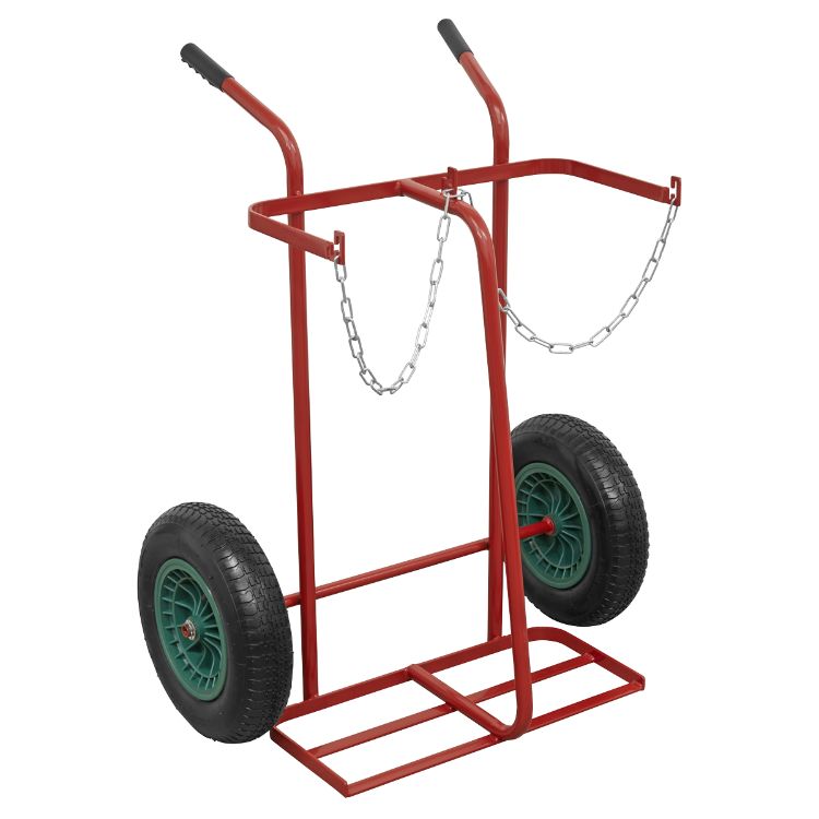 Sealey Welding Bottle Trolley, Pneumatic Tyres - 2 Bottle