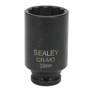 Sealey Impact Socket 33mm 1/2" Sq Drive Bi-Hex Deep (Premier) - 6pt