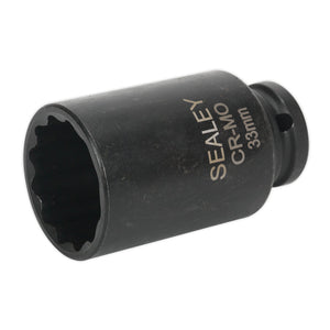 Sealey Impact Socket 33mm 1/2" Sq Drive Bi-Hex Deep (Premier) - 6pt