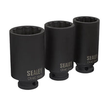 Load image into Gallery viewer, Sealey Impact Hub Nut Socket Set 3pc 12pt 1/2&quot; Sq Drive
