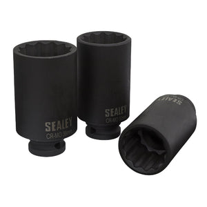 Sealey Impact Hub Nut Socket Set 3pc 12pt 1/2" Sq Drive