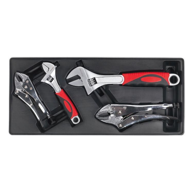 Sealey Tool Tray, Locking Pliers & Adjustable Wrench Set 4pc (Premier)