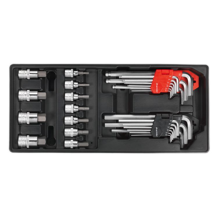 Sealey Tool Tray, Hex/Ball-End Hex Keys & Socket Bit Set 29pc (Premier)