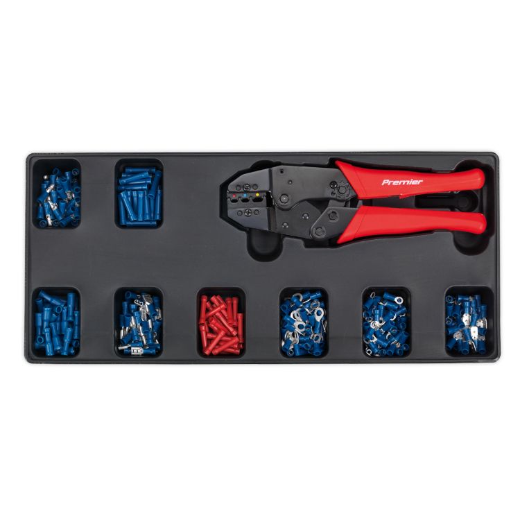 Sealey Tool Tray, Ratchet Crimper & 325 Assorted Insulated Terminal Set (Premier)