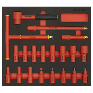 Sealey Insulated Socket Set, Tool Tray 20pc 3/8" Sq Drive 6pt WallDrive - VDE Approved