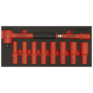 Sealey Insulated Socket Set, Tool Tray 10pc 1/2" Sq Drive - VDE Approved