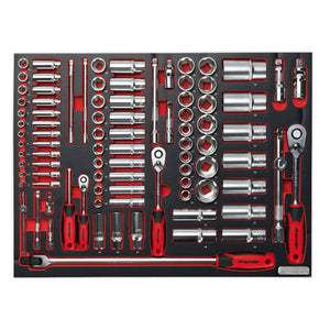 Sealey Tool Tray, Socket Set 91pc 1/4", 3/8" & 1/2" Sq Drive (Premier)