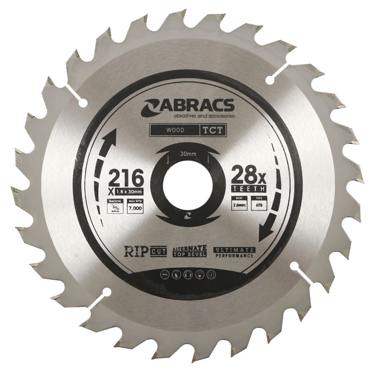 Abracs TCT Blade 216mm x 30mm x 28T - Wood