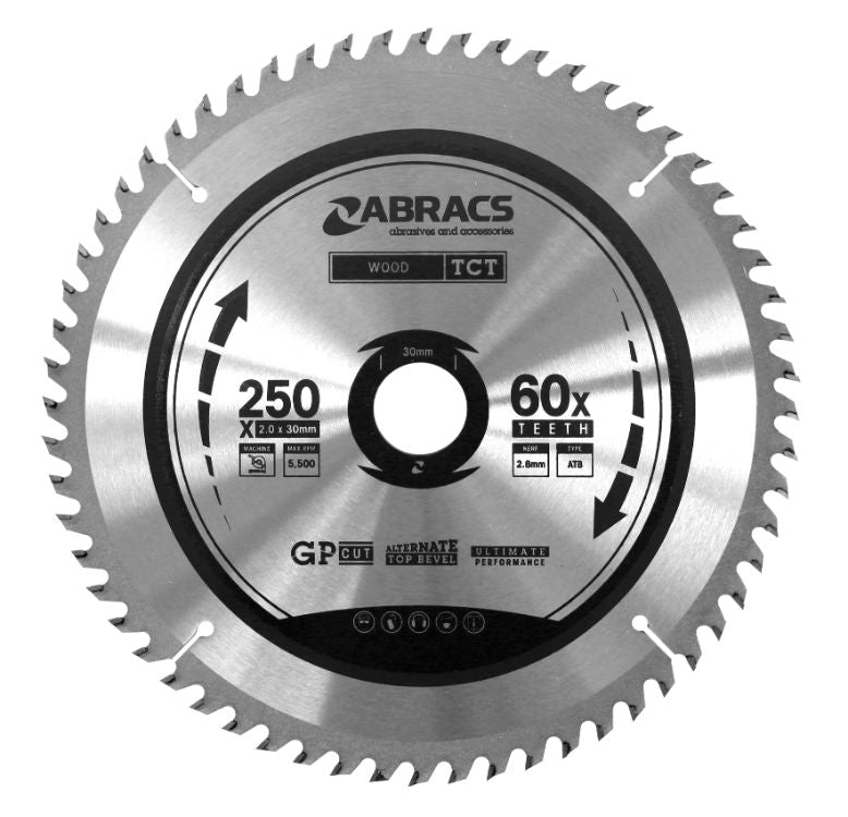 Abracs TCT Blade 250mm x 30mm x 60T - Wood