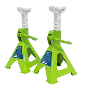 Sealey Axle Stands (Pair) 2 Tonne Capacity per Stand Ratchet Type - Hi-Vis Green