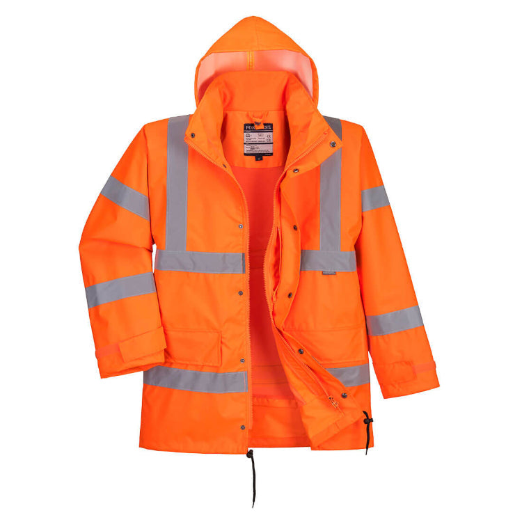 Portwest Hi-Vis Breathable Interactive Rain Traffic Jacket Orange RT63