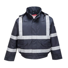 Load image into Gallery viewer, Portwest Bizflame Rain FR Multi Protection Bomber Jacket Navy S783
